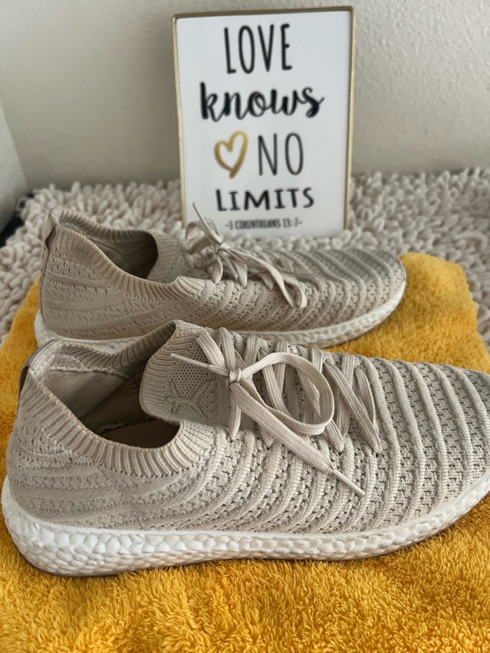 Danskin Knit Lace-Up Sneakers in Beige